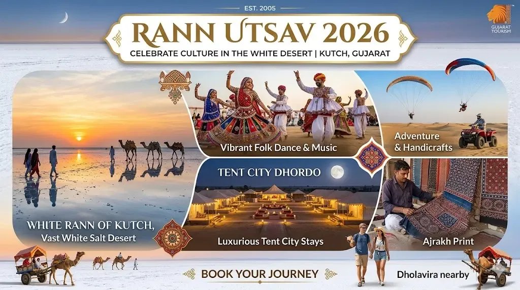 Folk musicians and dancers performing at Rann Utsav in the White Desert of Kutch