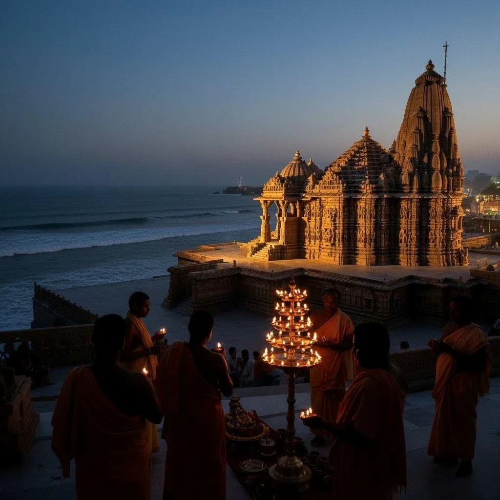 Somnath Temple evening aarti by the sea