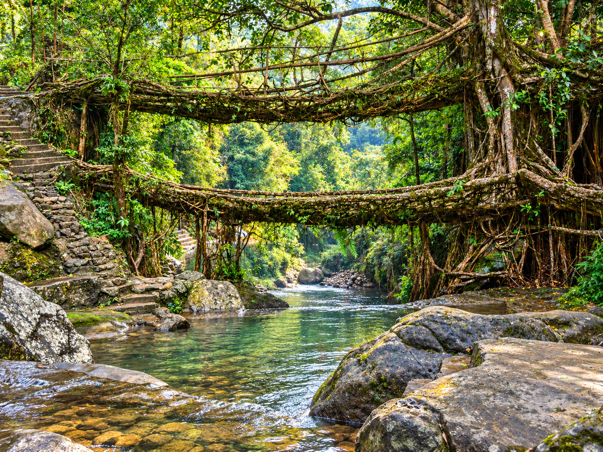 Double decker living root bridge, Meghalaya